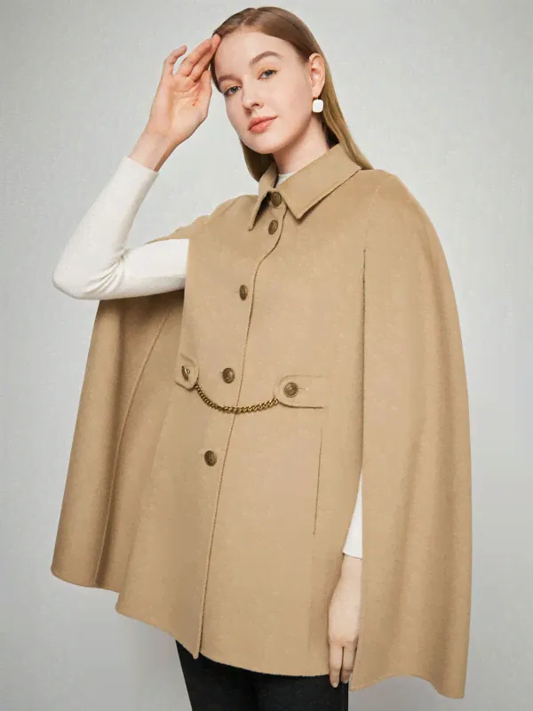 Woolen Poncho Coat Camel Cape Spring Outerwear For Women 2024