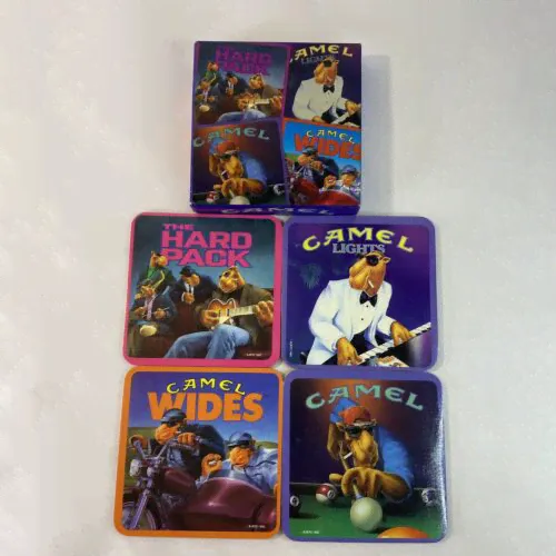 Set of Four Joe Camel Drink Coasters Hard Pack, Camel Wides, Lights from 1992